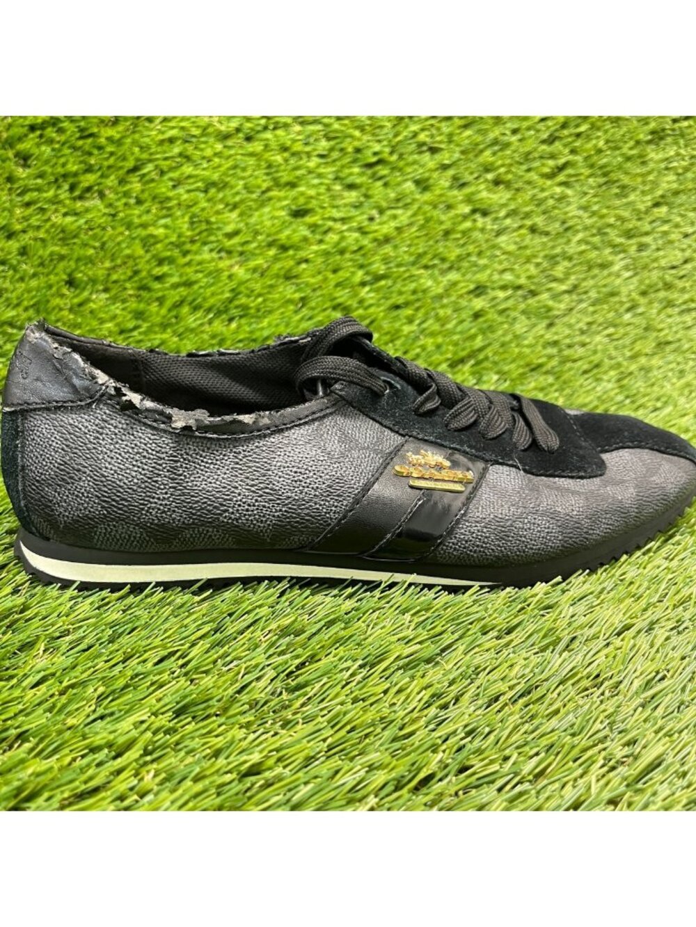 Coach Ivy Signature Monogram Womens Size 6.5 Black White Athletic Shoes Sneakers